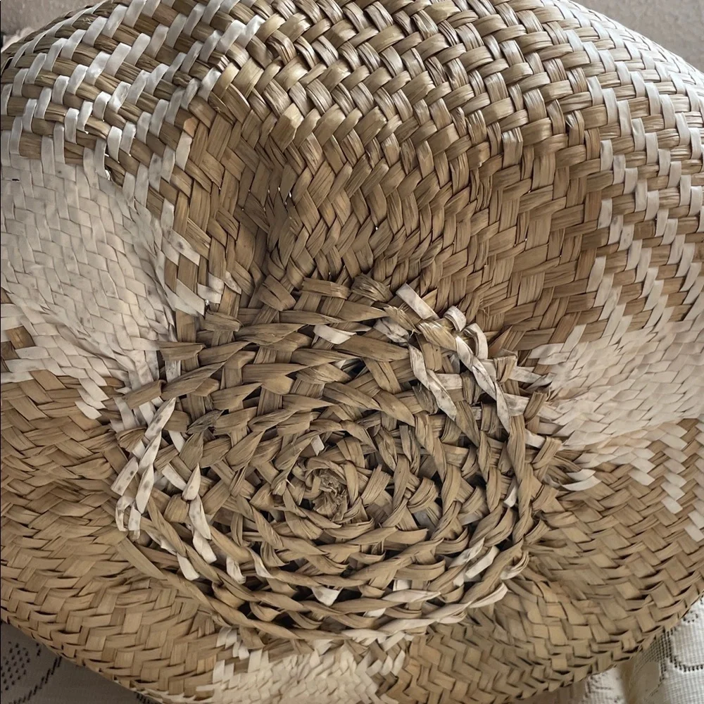 Woven Straw Tan and White Garment Bag